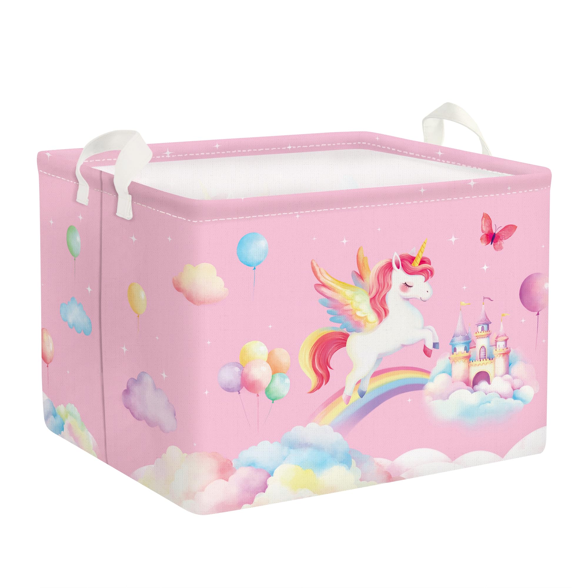HUUMONSS Adorable Unicorn Storage Basket for Parents Organizing Kids Toys Clothes Large Girls Gift Toy Box Bin Laundry Hamper for Bathroom Shower,Rainbow,36L