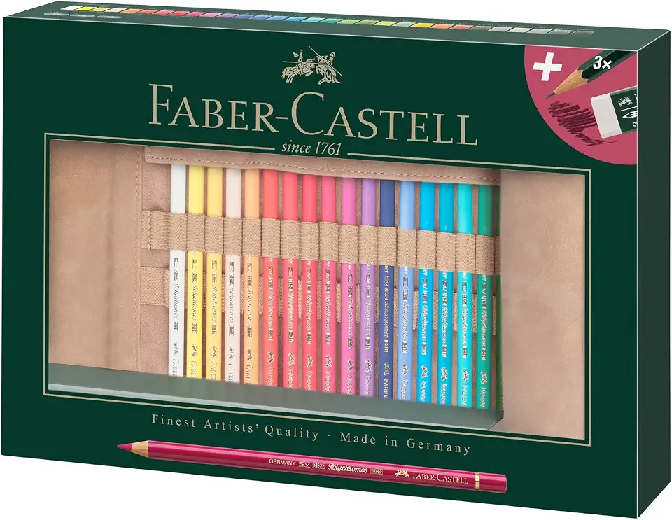 Faber-Castell Lápis de cor Polychromos Art & Graphic, multicolorido, rolo de lápis de 34, para arte, artesanato, desenho, esboço, casa, escola, universidade, colorir