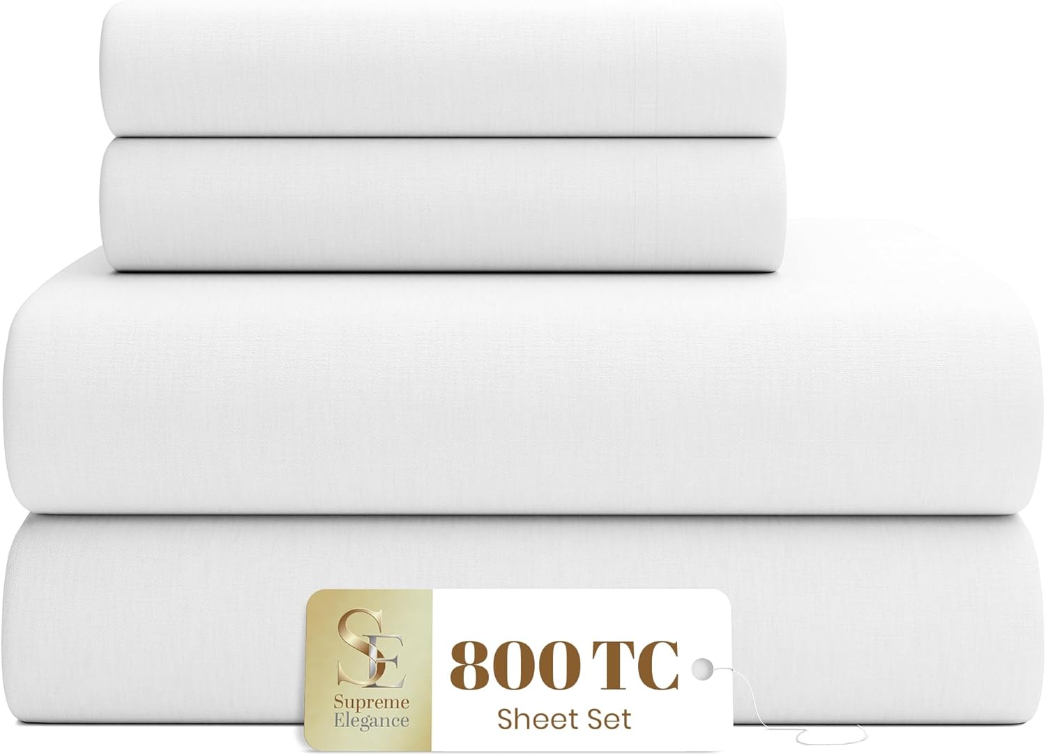 SUPREME ELEGANCE 800 Thread Count King Size Sheets Set White Snow, Ultra Soft & Silky Cotton Rich White Sheets, Sateen Sheet Set King, Wrinkle Resistant King Bed Sheet Set