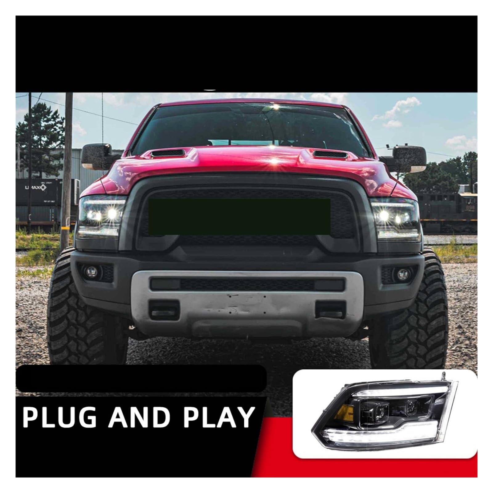 Black 2013-2018 Dodge Ram 1500 2500 3500 LED DRL Projector Headlights Headlamps