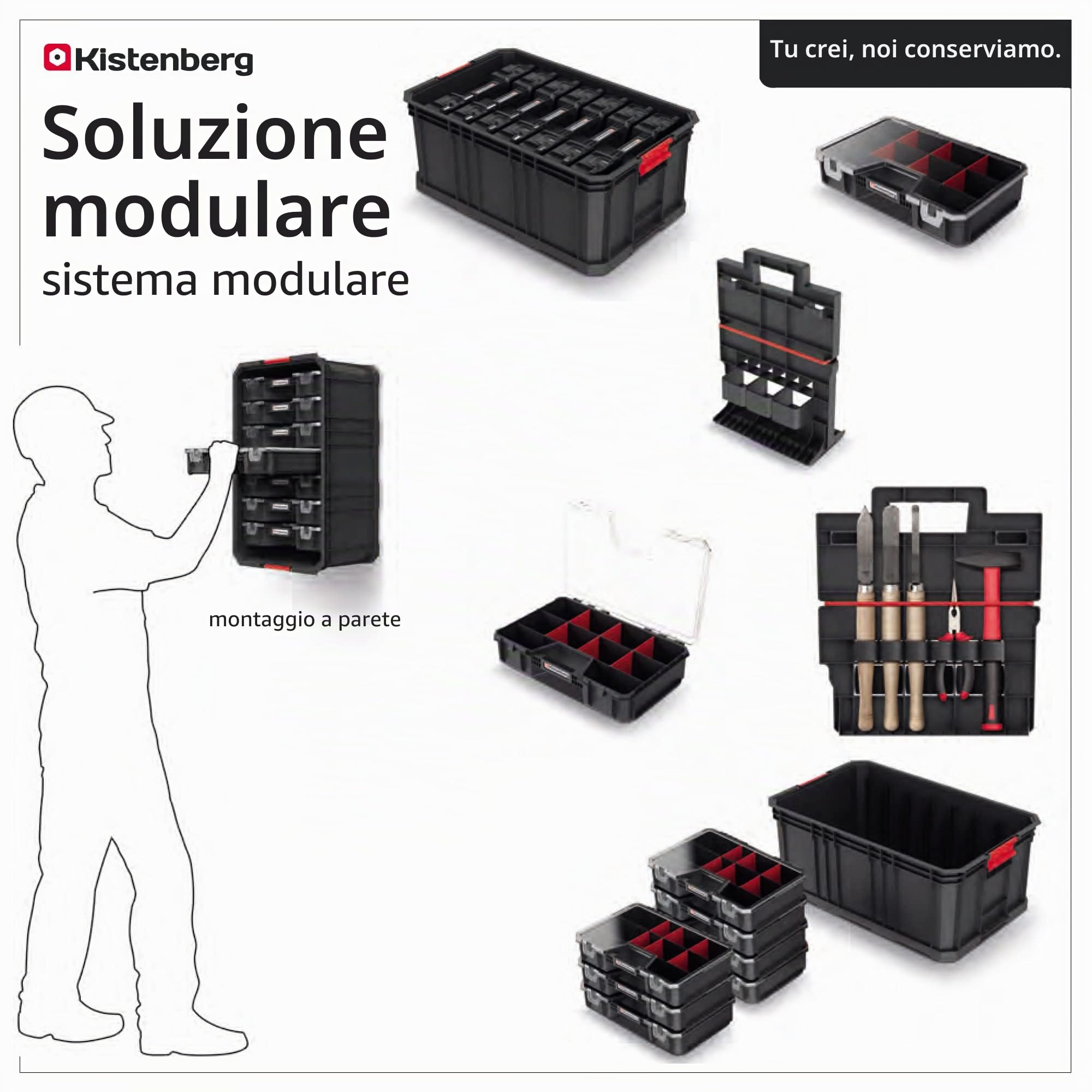 Set di 7 scatole per minuteria + cassetta degli attrezzi, con divisori, 520 x 329 x 210 mm