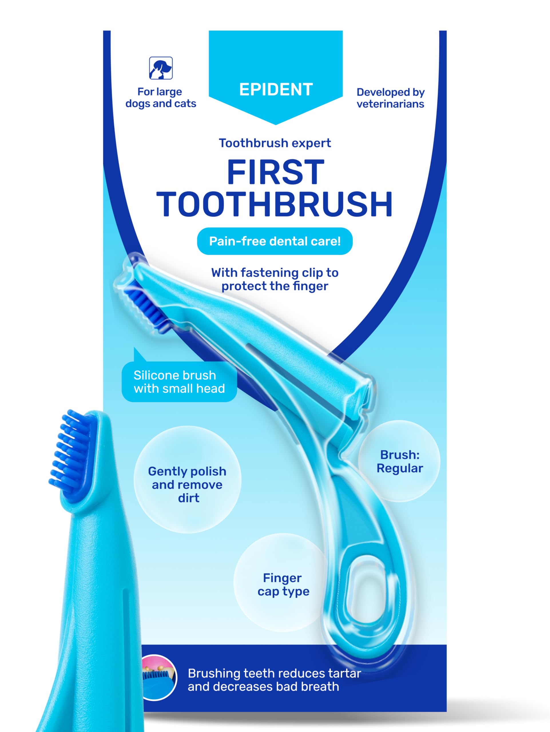 Anatomical Dog Toothbrush | Cat Dental Care with Soft Silicone Bristles | Remove Tartar & Plaque with Our Dog & Cat Toothbrushes | Dental Hygiene Training with Our Toothbrush for Dogs & Cats - Blue