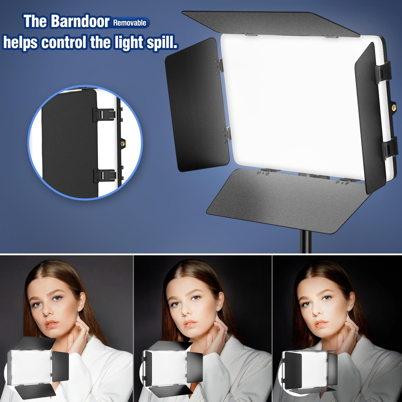 2 Pack LED Video Light Kit with Barn Door, Icceue 30W Photography Light Panel with Stand, 3000Lux 2500K-8500K Dimmable Studio Lights for Video Recording/Filming/Photoshoot Shooting/Live Streaming