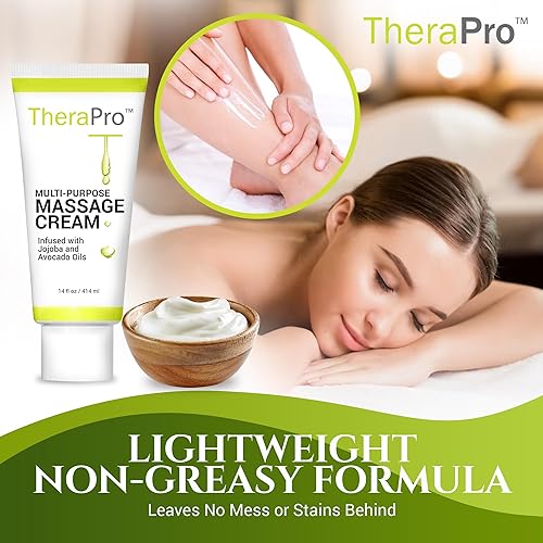 Miniatura 5 de TheraPro - Crema de masaje multiusos de 14 onzas, hipoalergénica, sin perfume, crema de masaje infundida con jojoba, aceite de aguacate, aceite de