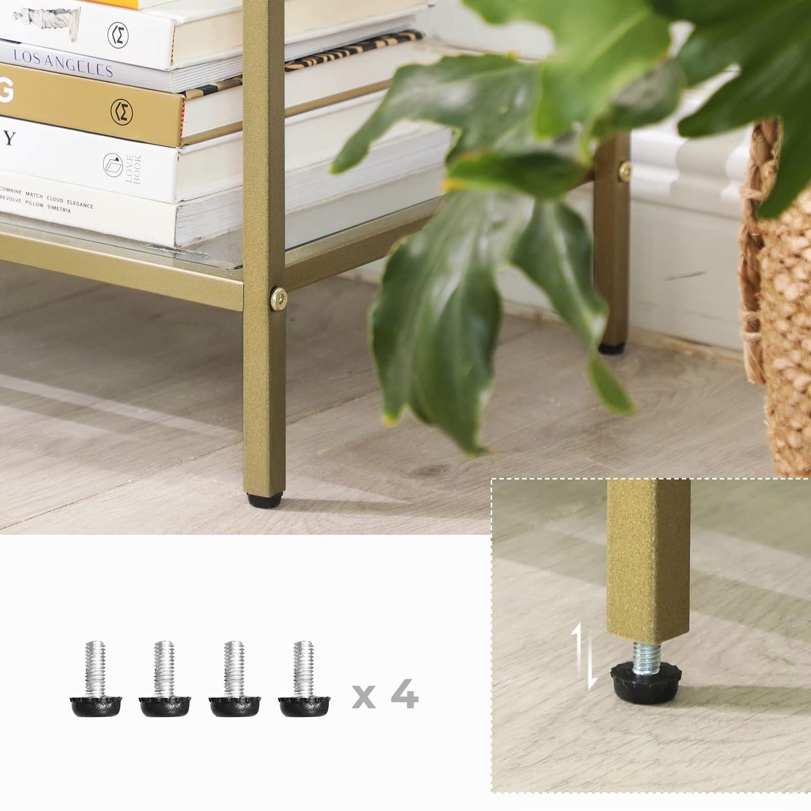 VASAGLE Table Console d’Entrée, Étagère à 3 Niveaux en Verre Trempé, 30 x 100 x 73 cm, Cadre en Métal, Style Moderne, pour Couloir, Salon, Chambre, Doré Métallique et Transparent LGT27G