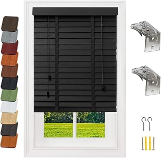 Blackout Wood Blinds for Interior Windows Privacy Wooden Venetian Window Blinds & Shades Custom 36" 34" 36" 44" 48" 60" 76" Cordless Horizontal Window Shades Mini Blind for Home(Black)