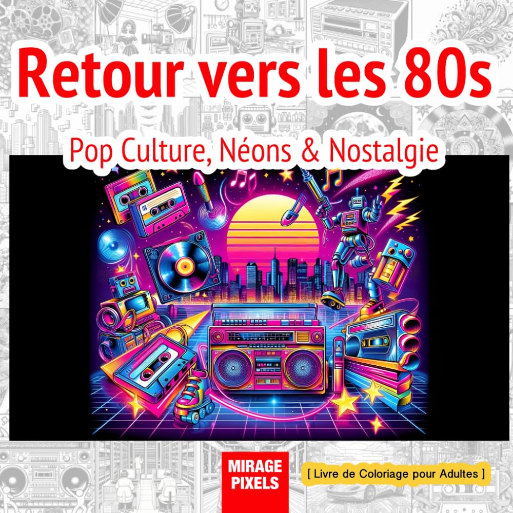 Retour vers les 80s : Pop Culture, Néons & Nostalgie — Livre de Coloriage Adulte: 50 illustrations originales : culture arcade, street art, musique et scènes emblématiques des années 80