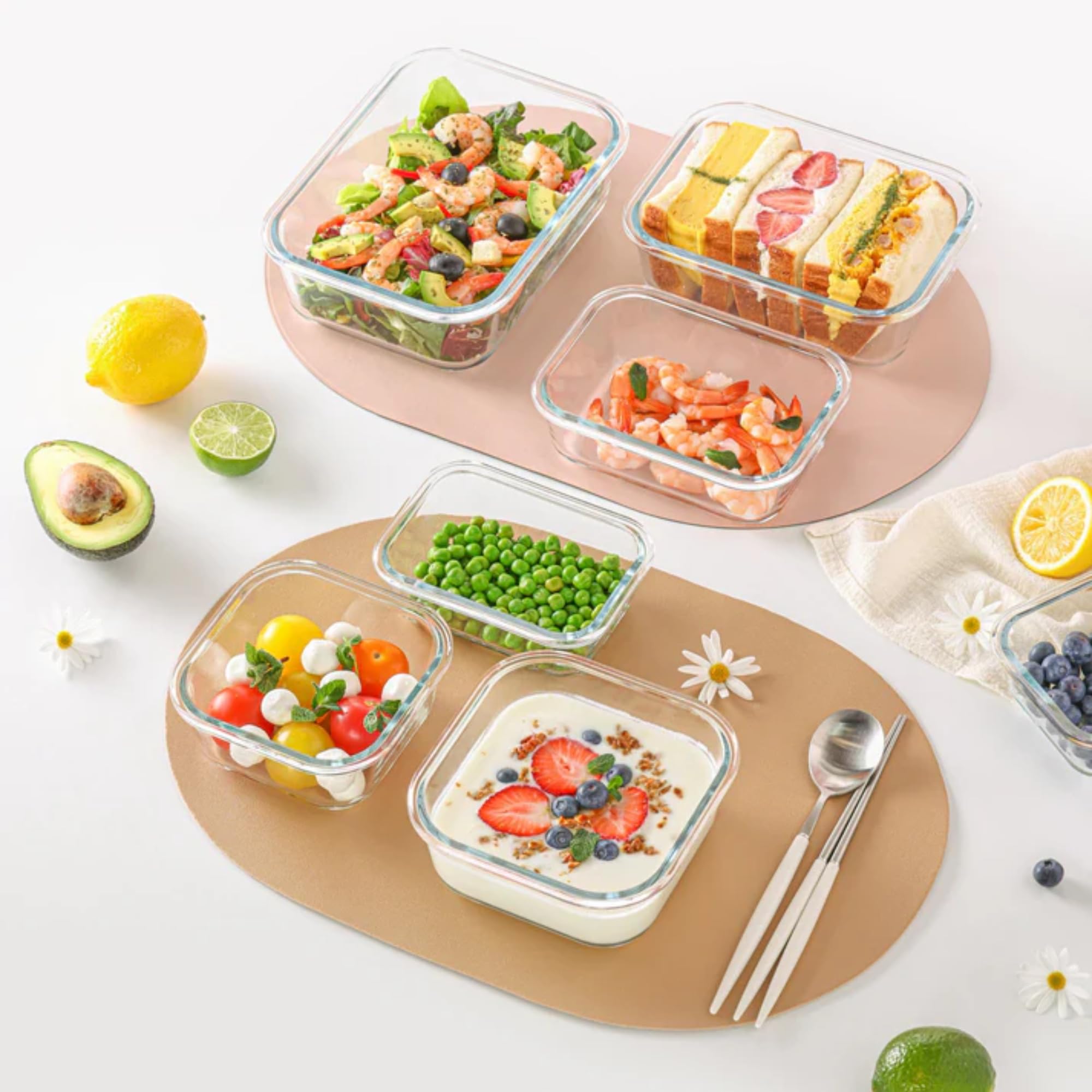 Neoflam Comodo 6 Stück Frischhaltedosen aus Glas mit Deckel - Luftdicht Stapelbar Meal Prep Set - BPA Frei Mikrowellenofen Air Fryer Gefrierschrank Sicher - Wiederverwendbare Glasbehälter für Zuhause