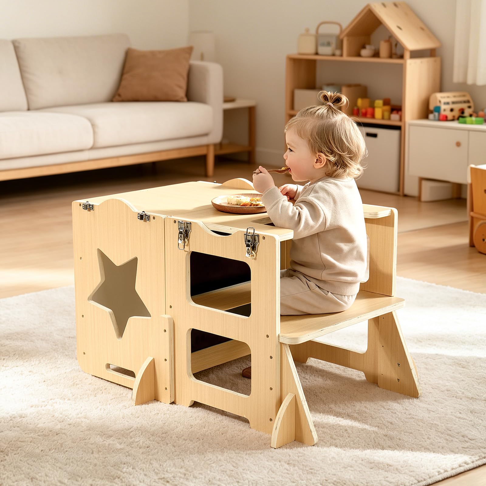 VEVOR Set Tavolo e Sedia Montessori per Svezzamento, Torre Apprendimento