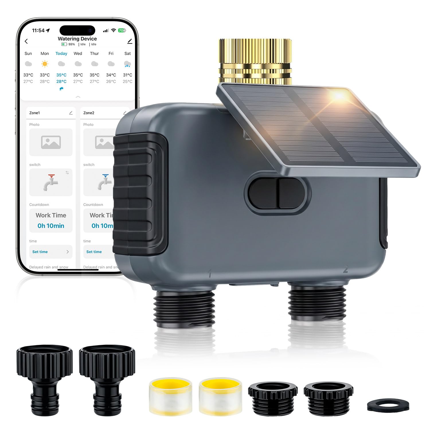 Mcbazel 2 Zone Solar WiFi Water Timer, Smart Hose Tap Timer with App & Voice Control (Alexa/Google), 2000mAh Battery, Rain Delay, IP55 Waterproof - Lawn, Garden, Greenhouse