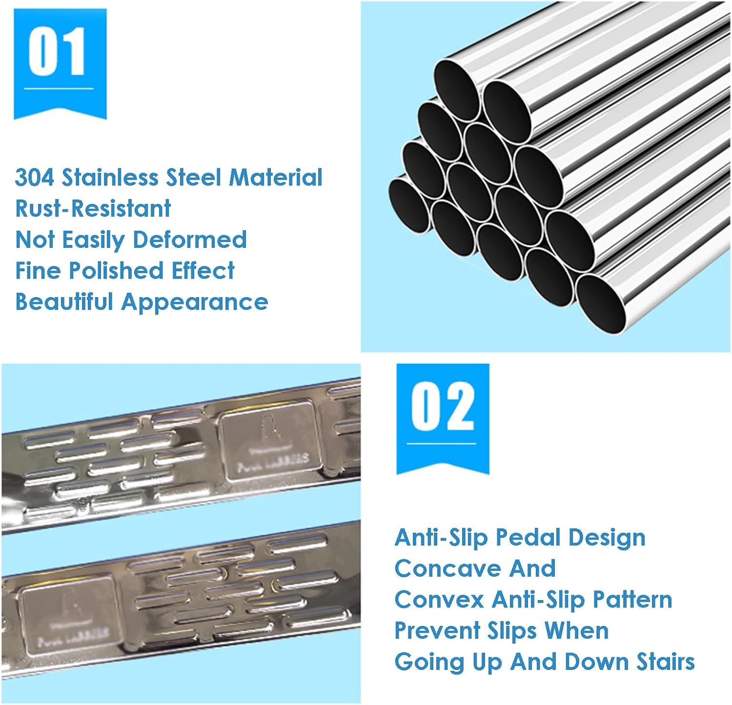 Swimming Pool Ladder,Stainless Steel Pool Stair,2/3-Step Double Handrails Steps,with Preventing Slips Pedals,for Pools of Any Indoor and Outdoor,Bearing Weight 250kg(2 Steps)