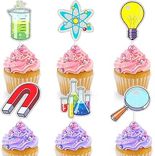 Mad Scientist Themed Cupcake Toppers 18-PC Set - Perfect for a Boy or Girl Chemistry Birthday Party, School Lab Party, or Scientist Themed Baby Shower Party Decoration