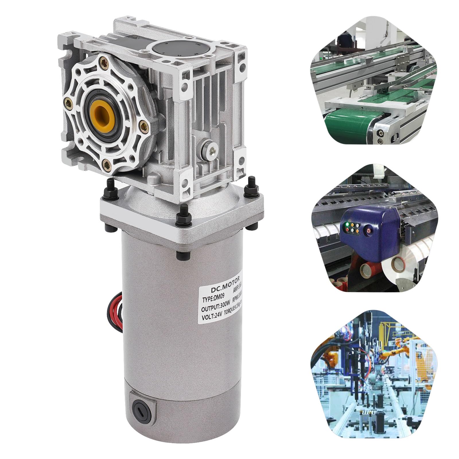 Motor reductor Worm Gear de 300 W | Motor eléctrico RV engranaje helicoidal DM09 NLRV-040, DC 24 V, autobloqueante, plata, IP65