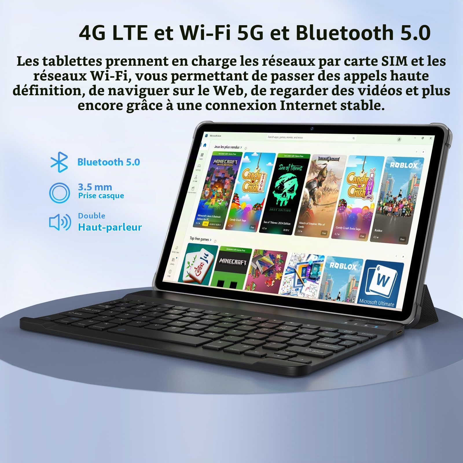 Tablette 11 Pouces Android 16 avec 36Go RAM+512Go ROM (2TB TF),4G LTE & 5G WiFi,Octa-Core 2.0GHz,8000mAh, 13MP+8MP/Widevine L1/Gemini AI/GPS/Face ID/BT 5.0, Tablette Tactile avec Clavier,Noir