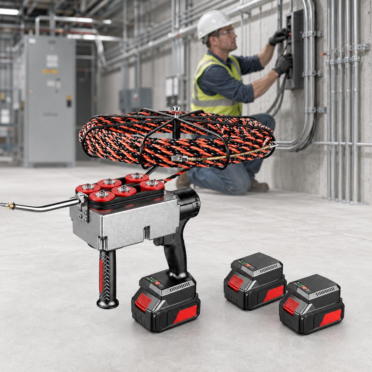 forplubossmmp Brushless Electric Wire Threading Machine, Cordless Automatic Cable Puller, 40m/Min Stepless Speed Threader For Hidden Pipe, Wall Wiring & Smart Home Installation dualbattery