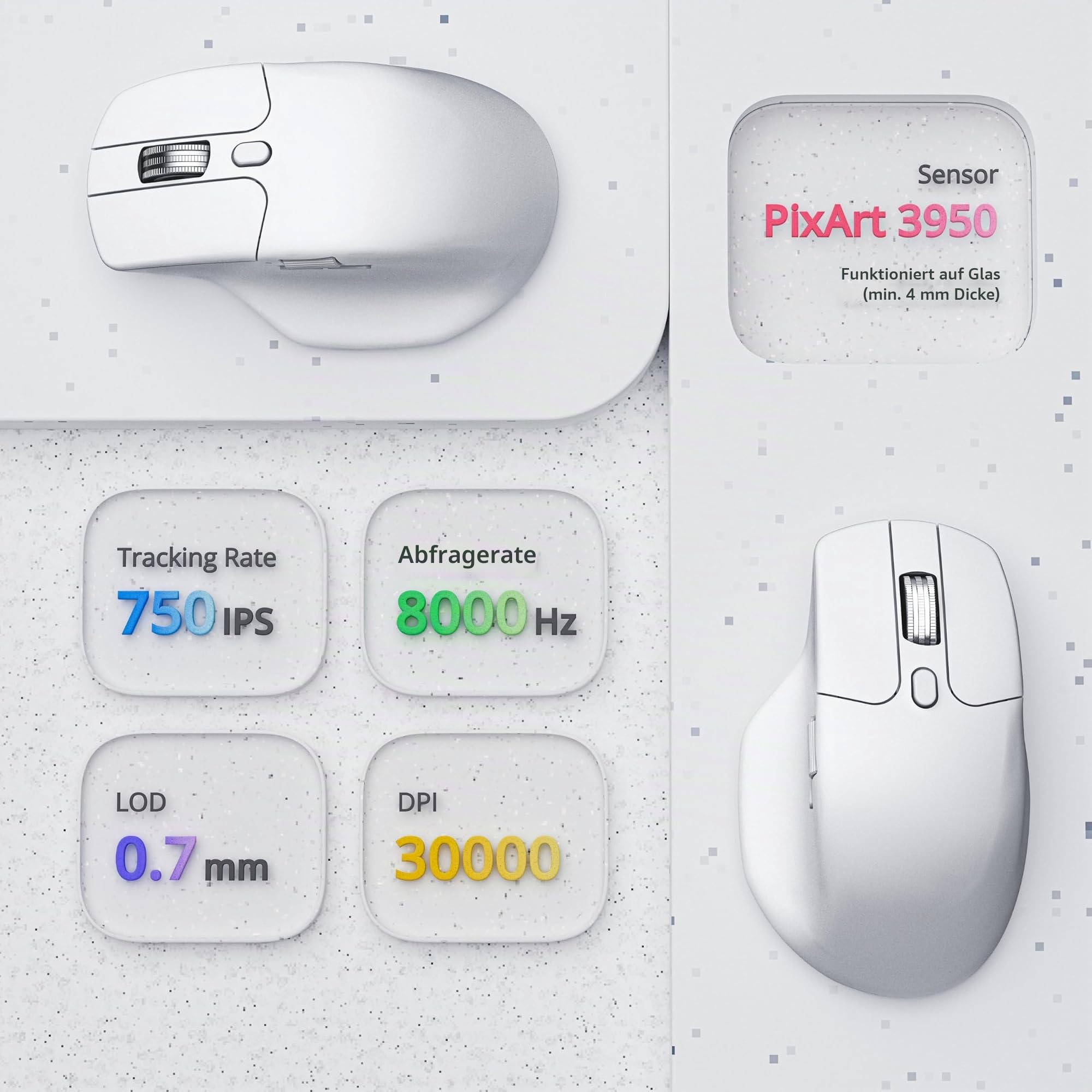 Keychron M6 8K Wireless Gaming Maus, 2.4G/Bluetooth/Wired, PixArt 3950 Sensor, 8000Hz Polling, Silent Clicks, 5 On-Board-Speicherprofile für Plug & Play, programmierbar für Mac/Win/Linux - Weiß