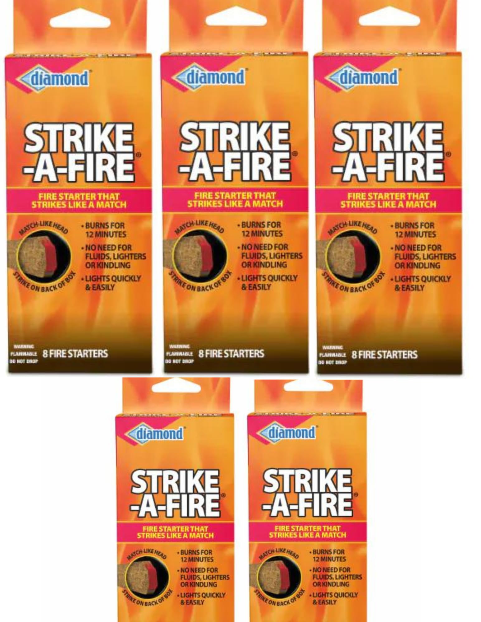 Generic Diamond Strike a Fire Starter 8 Count 5 Packs Total 40, Brown