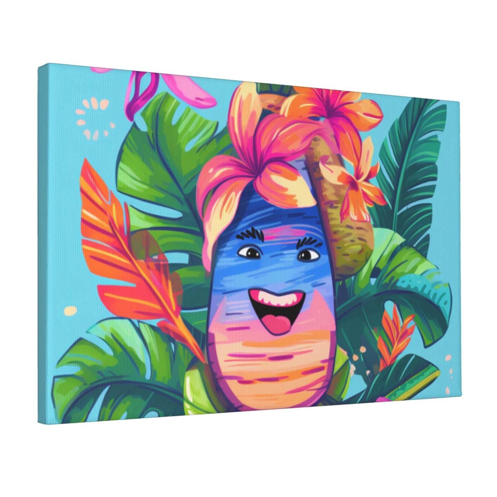 YKLJG Hello Hawaii Printed Wall Art Canvas Prints 45x30 CM Wooden Framed Picture Painting Artwork for Bedroom Kitchen Home Office Decor