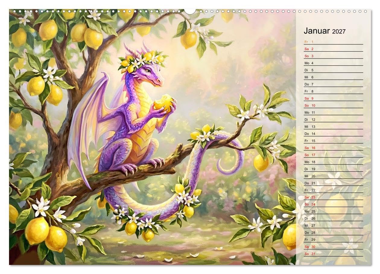CALVENDO · Diebische Drachenmädchen (Kalender 2027) | DIN A2 Querformat · Wandkalender · Freche Naschmomente im geheimen Obstgarten
