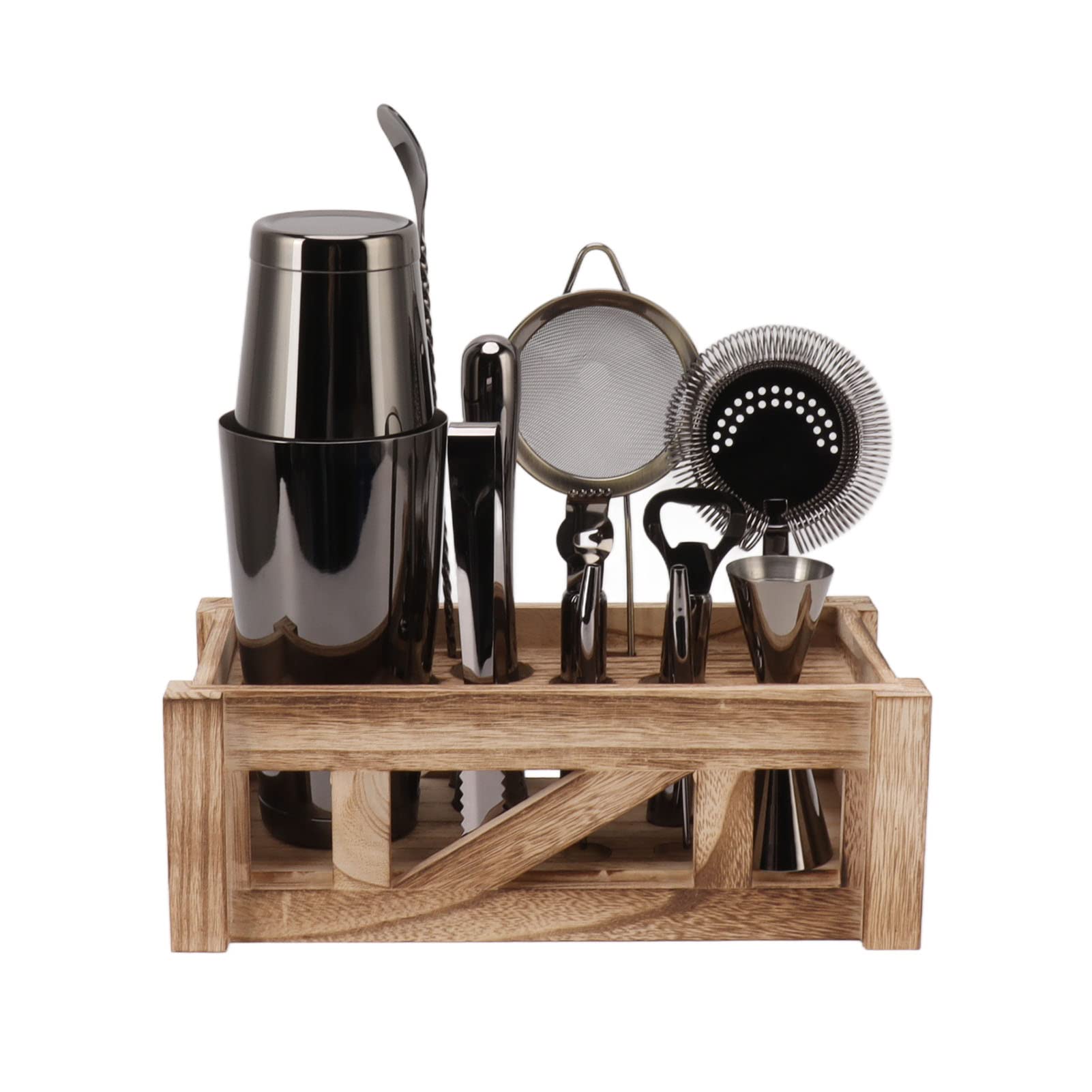 Kit barista in acciaio inox, set shaker per cocktail con supporto, strumenti da bar antiruggine per feste a casa, include 12 accessori, strumenti di miscelazione lavabili in lavastoviglie