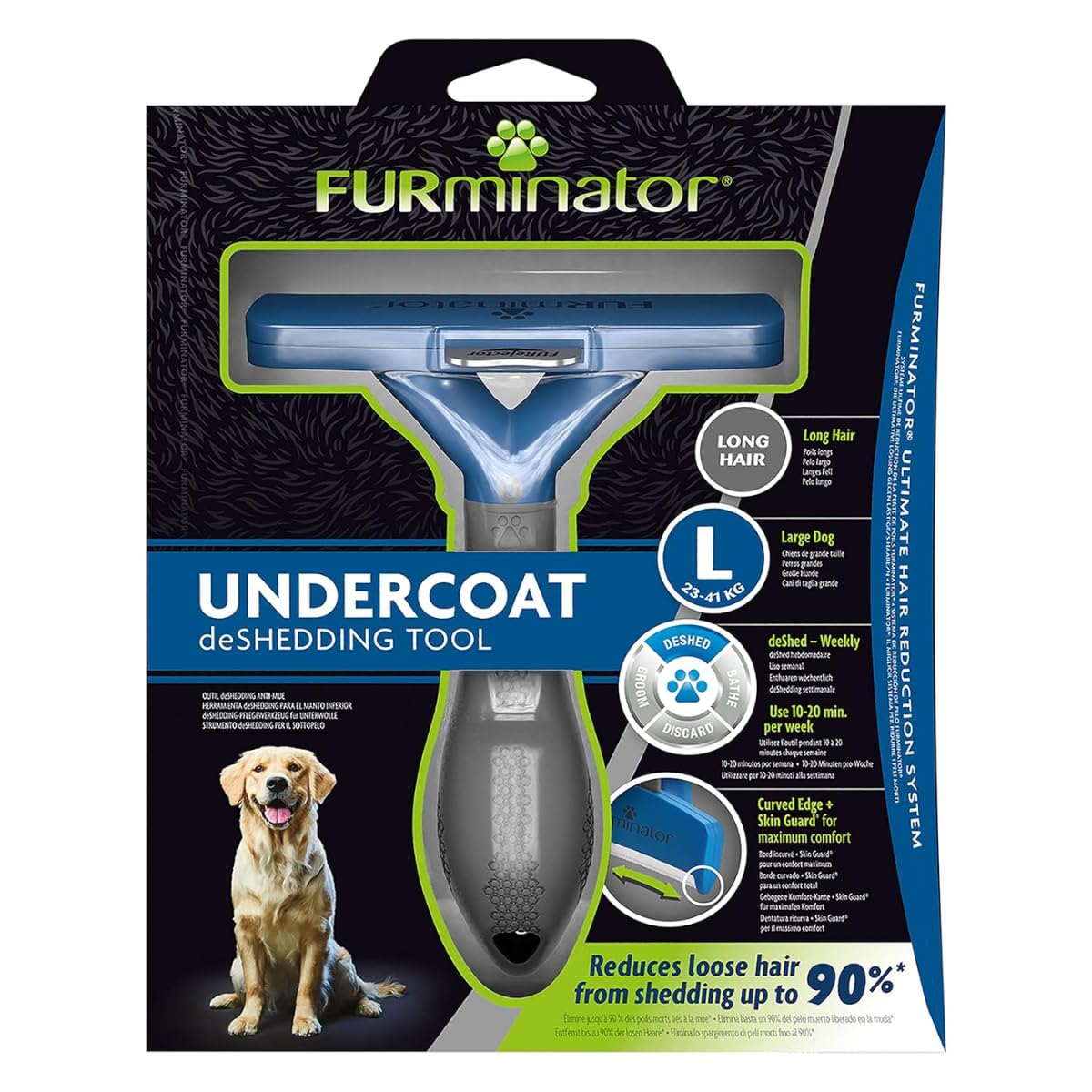 Furminator Deshedding Tool+Nature's Miracle Stain And Odour Remover Free! * - Deshedding Tool L Long Hair Width 9.6Cm + Nature's Miracle Cat & Dog Set-In Stain And Odour Remover (709Ml)