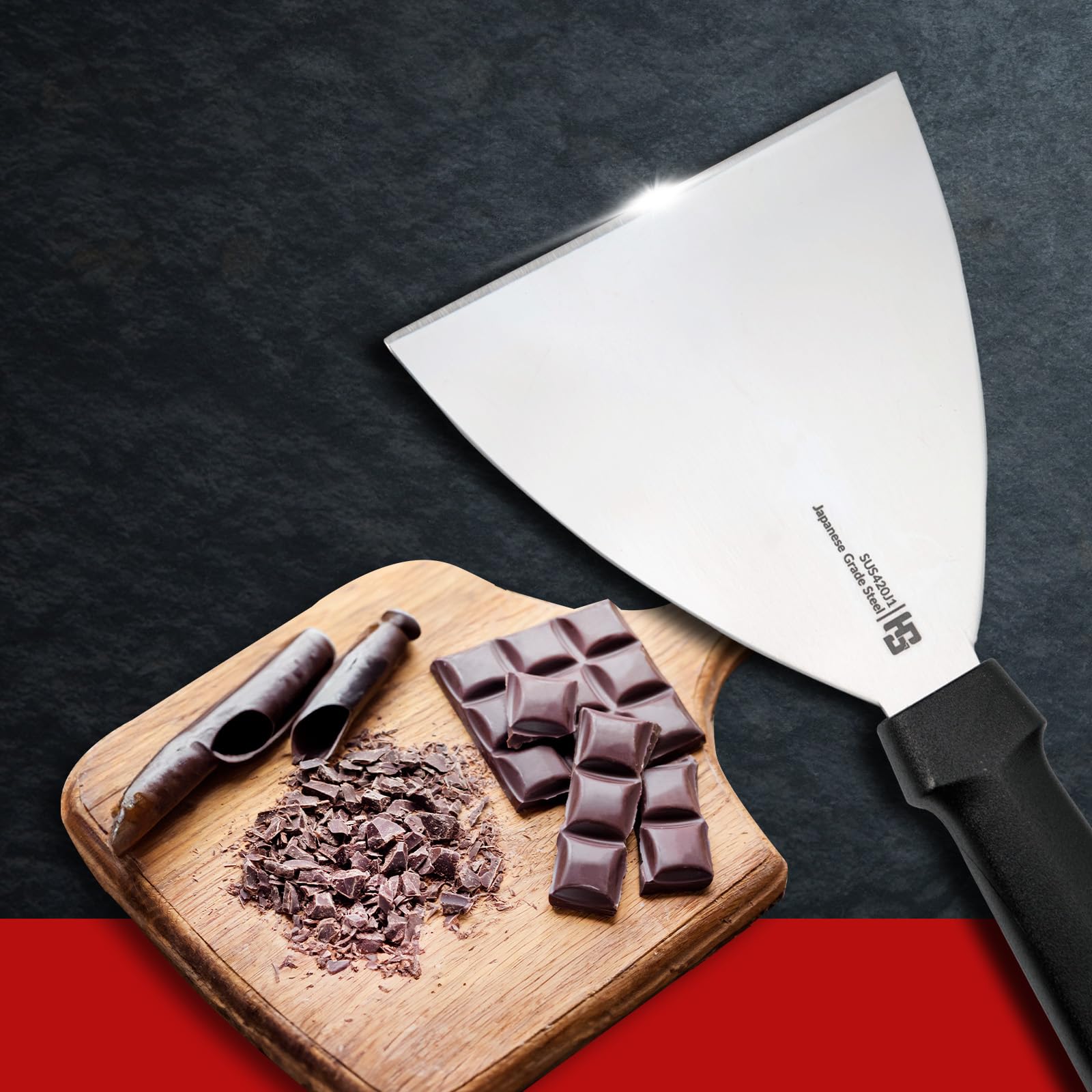 HS 6 Inch Professional Scraper with Medium Handle | Japanese Grade | Stainless Steel for Commercial Use | Black | SUS420J2 2