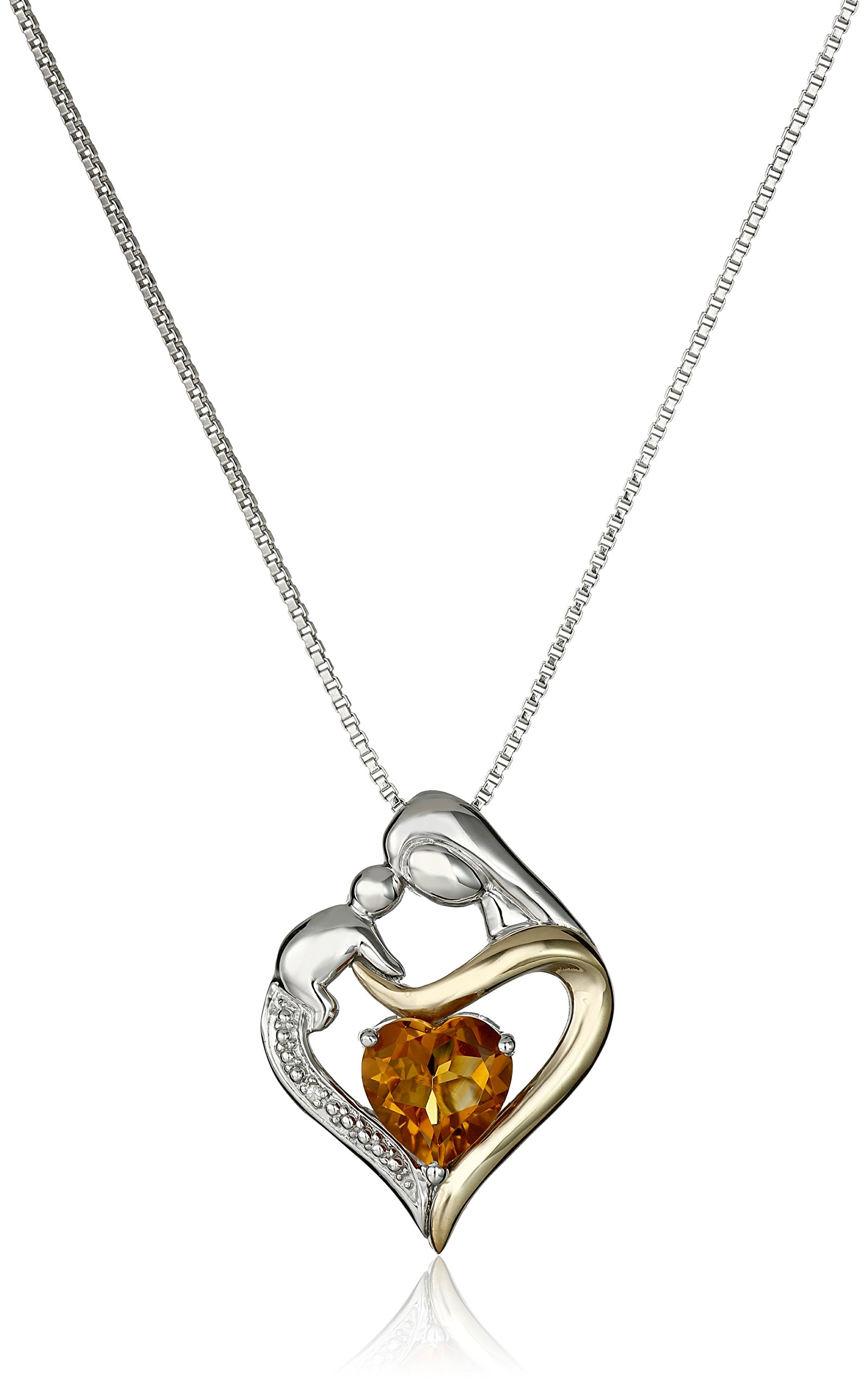 Amazon Collection Sterling Silver and 14k Gold Heart Mom Pendant Necklace, 18"
