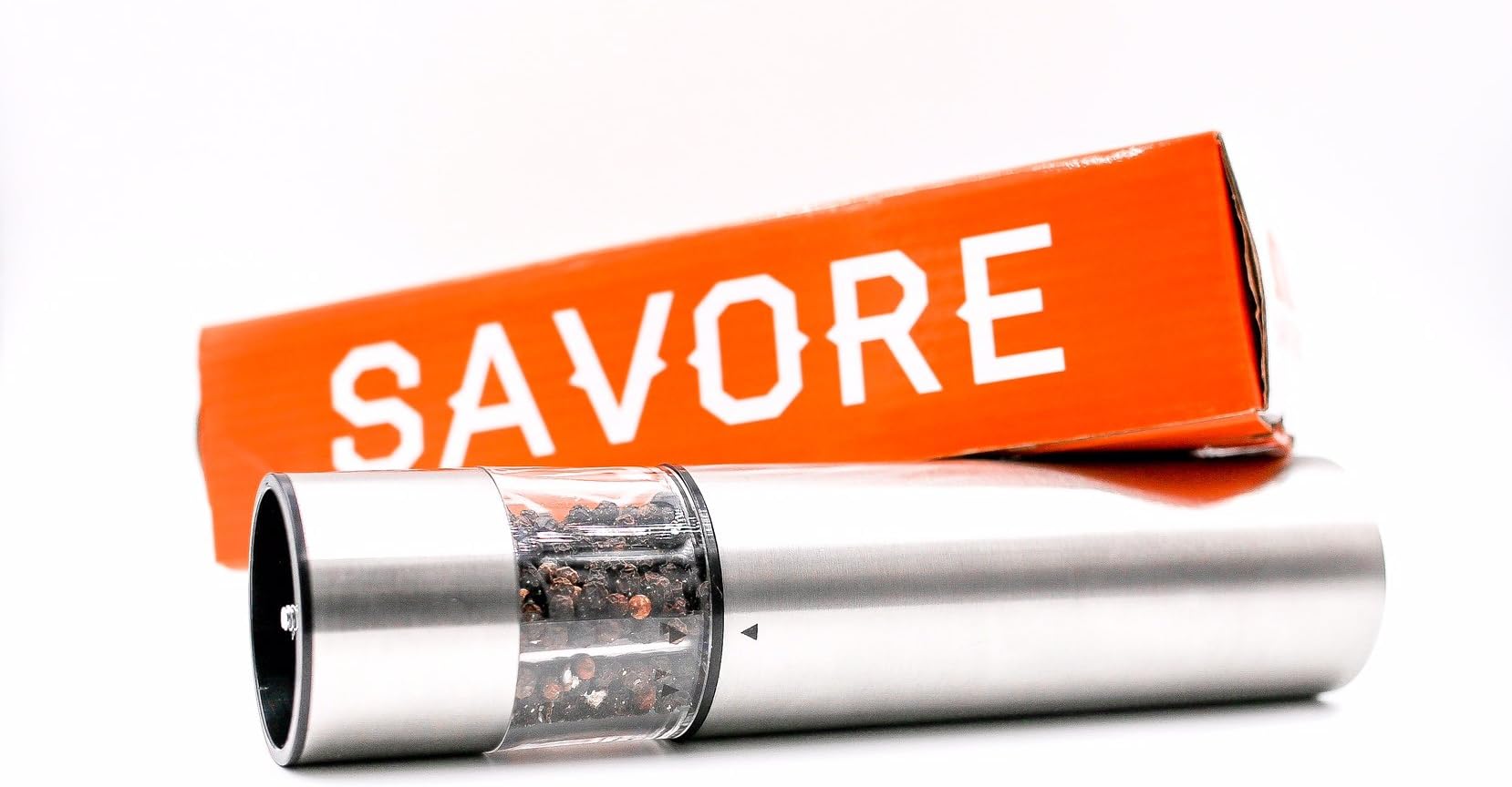 Savore Automatic Electric Salt or Pepper Grinder Mill,Quality Stainless Steel, Battery Powered with LED Light At Bottom Upgrade From Your Regular OXO Shaker
