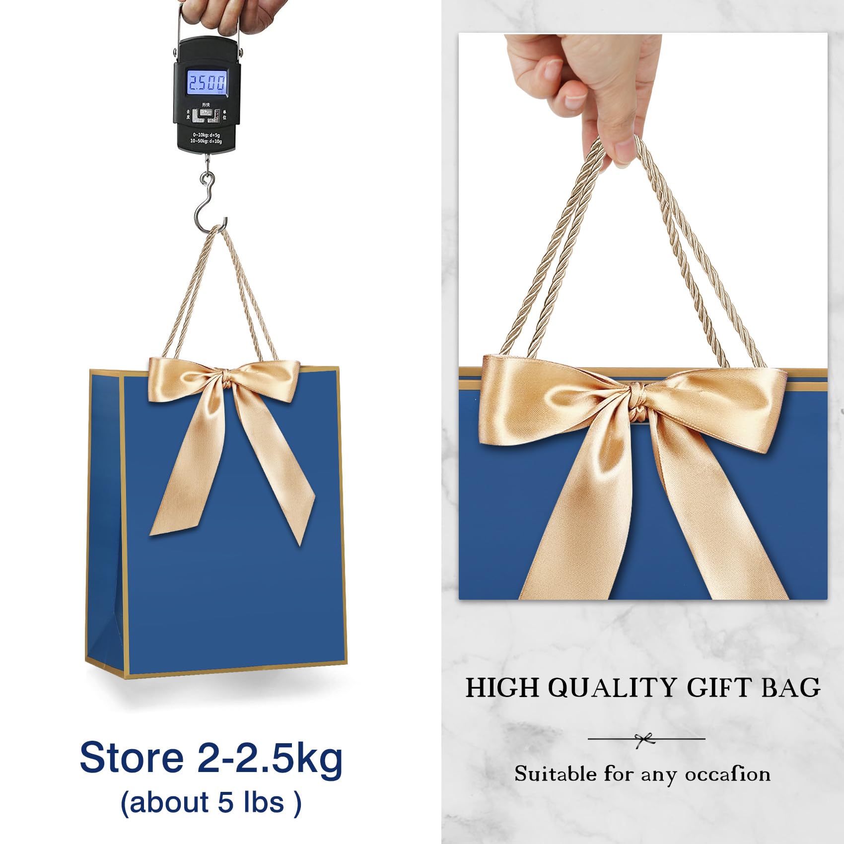 2 Sacs Cadeaux Carrés 30cm HONTIUS - Avec Papier De Soie Et Cartes - Bleu