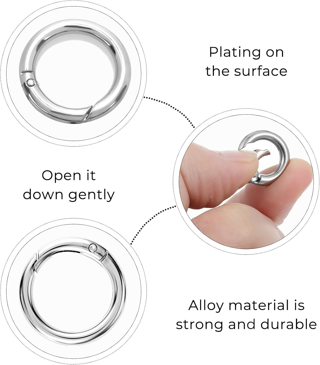 30pcs Trigger Spring O Rings, Round Metal Key Rings Clasps, for Keys, Small Carabiner Clip Snap for Buckle, Bags, Purses, Dog Tags, Lanyard Keychain Charm (13mm Gold) image 3