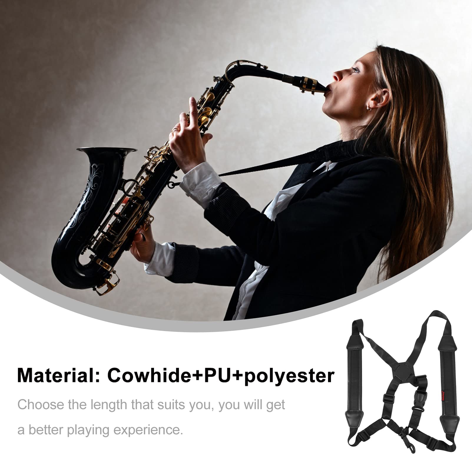 Toyvian Saxophone Strap Saxophone Hanging Belt Black for Alto Tenor Sax Comfortable Material and Strong Load-bearing