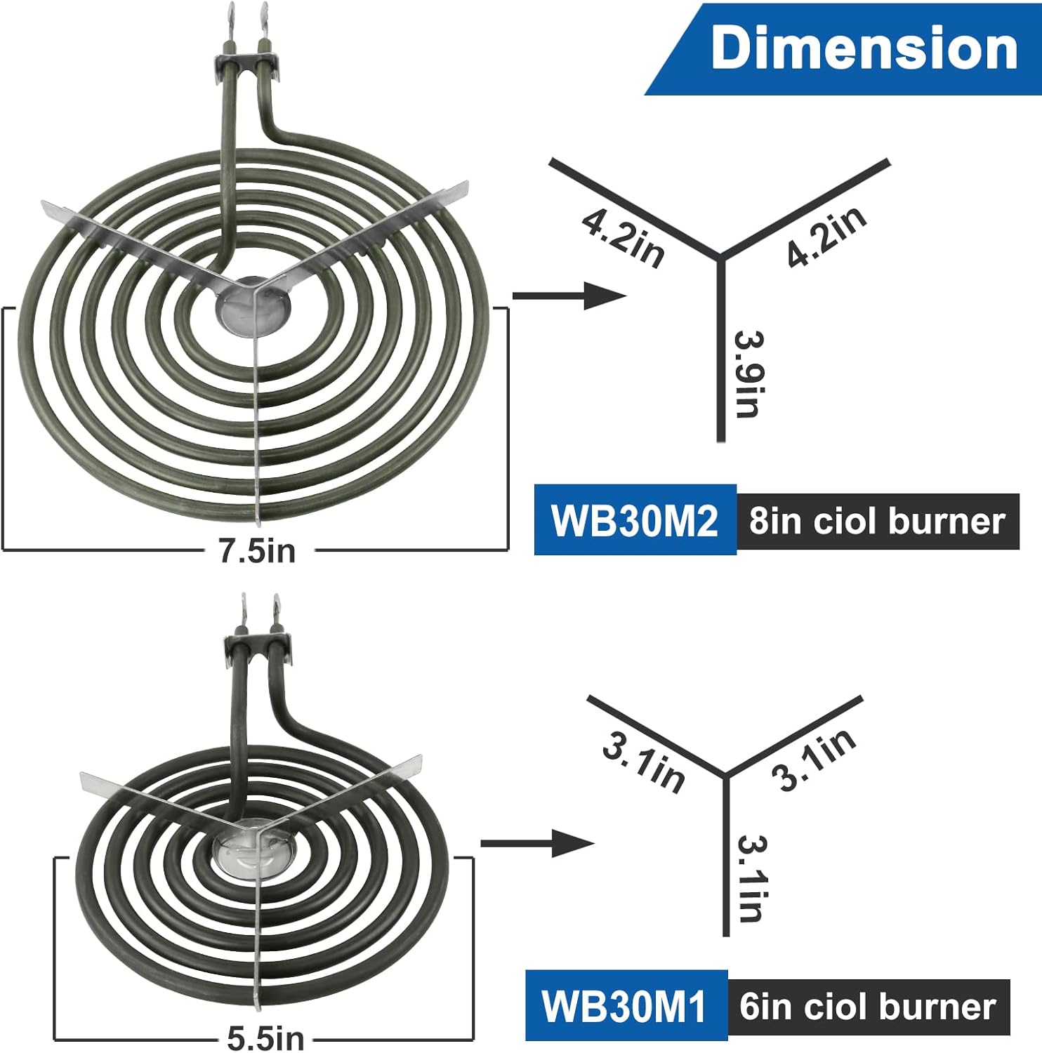 4 Pack WB30M1 and WB30M2 Electric Stove Burner Replacement for GE Hotpoint Kenmore, Range Stove Top Surface Element Burner include 2 WB30M1 (6") and 2 WB30M2 (8"), Bring Your Stove Back to Life : Appliances
