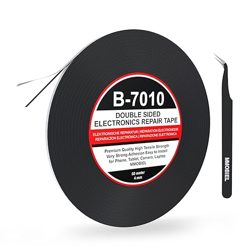 Miniatura 12 de MMOBIEL Cinta adhesiva de doble cara 5mm 50m (164 pies) Negra Ultra Fuerte Cinta de montaje para reparación de pantalla LCD, Smartphone, Tablet