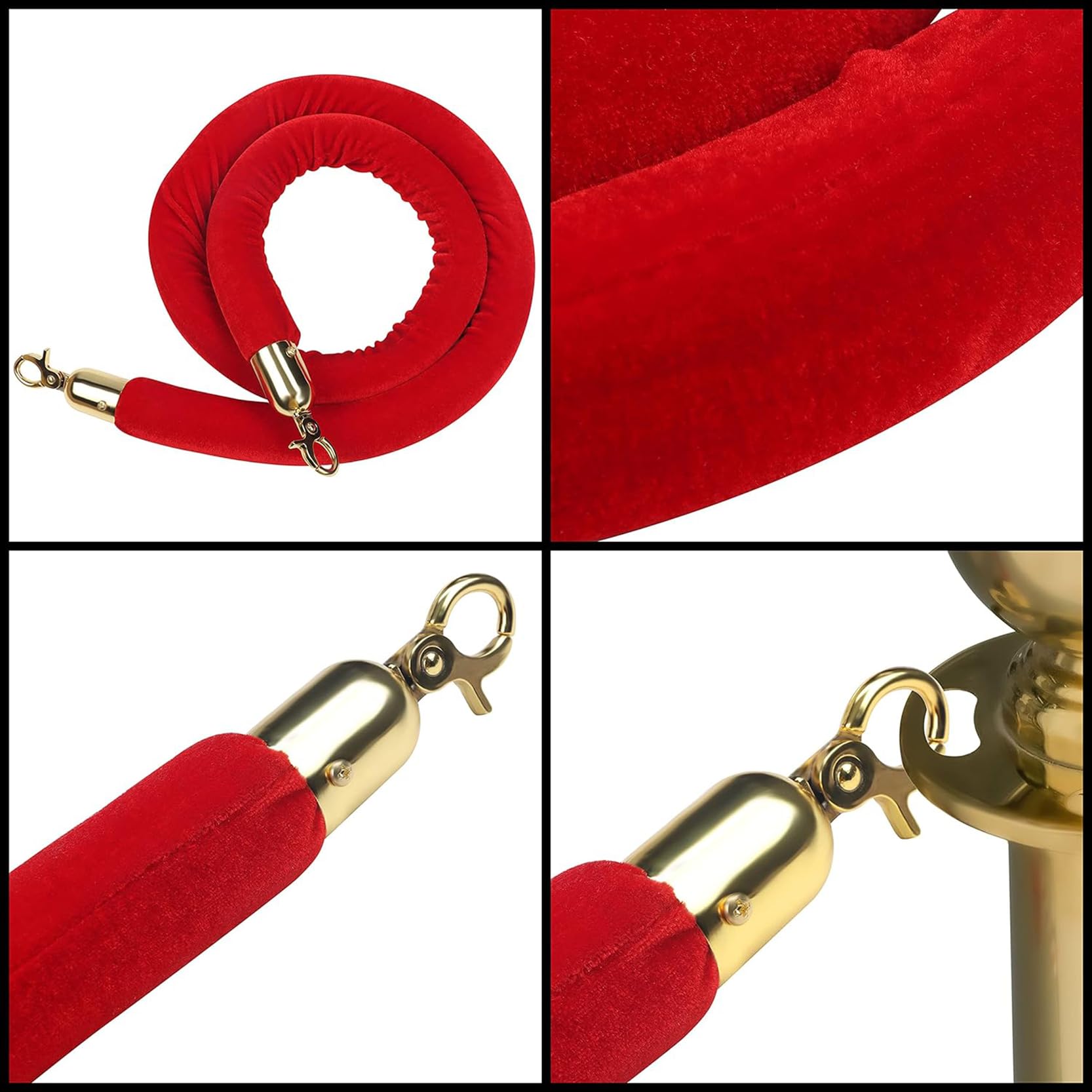 Cordini di controllo della folla in velluto con ganci a scatto dorati, confezione da 2 corde decorative per barriere per eventi, elegante supporto per appendere pali e pali