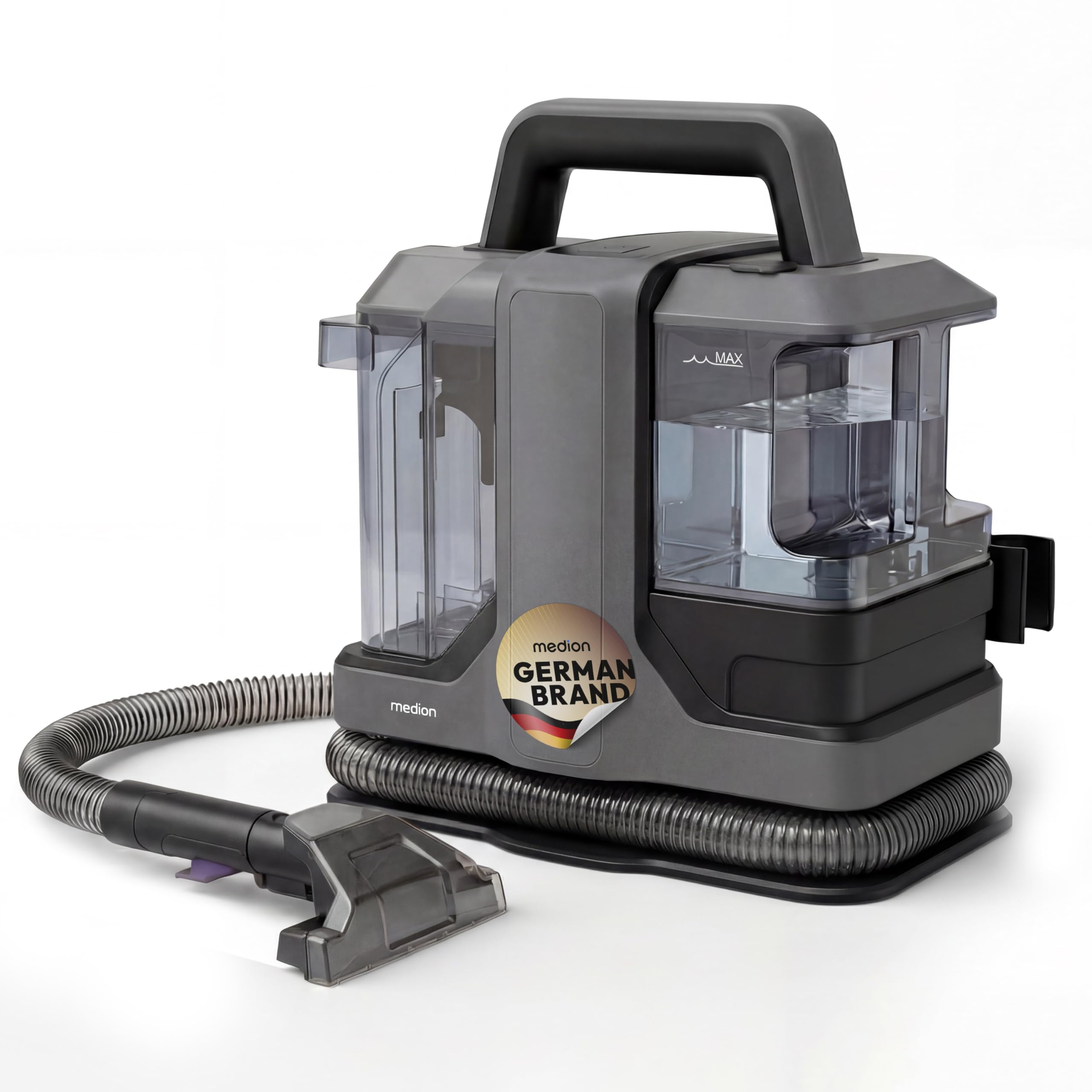 MEDION E10 UC Polsterreiniger Gerät Waschsauger (Nasssauger für Polster Teppiche Autositze, 750 Watt, Frisch und Schmutzwassertank, Fenster-Aufsatz, MD100122)