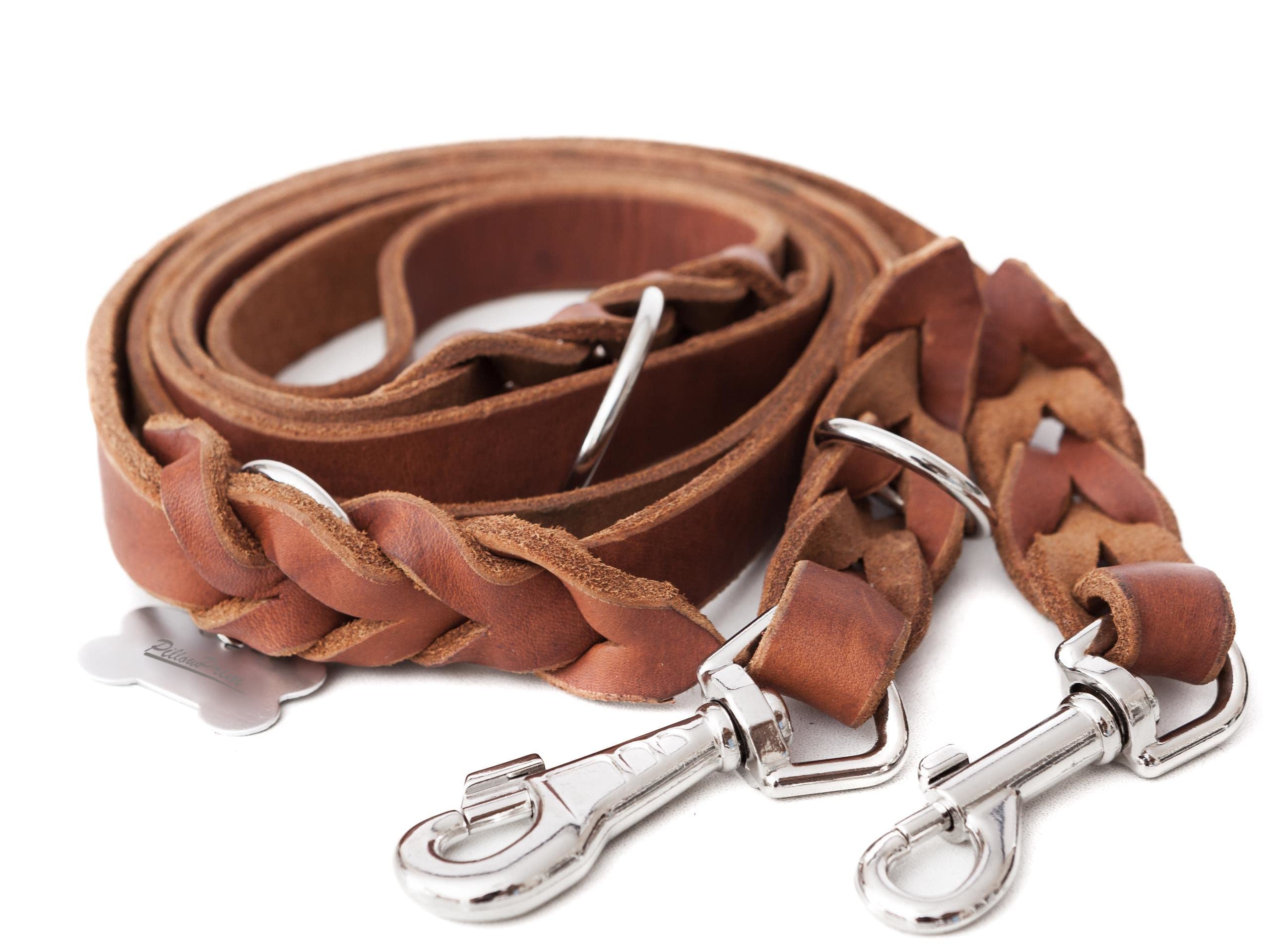 Correa de Piel Ajustable para Perros, Correa de Cuero, Correas Perros, Ajustable Varias Veces, Marrón Claro