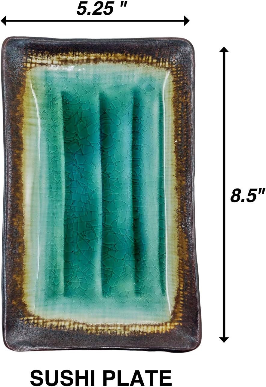 Happy Sales HSST-6CDTQDR, 6 PC Japanese Sushi Plate Dinnerware set, Caldera Turquoise