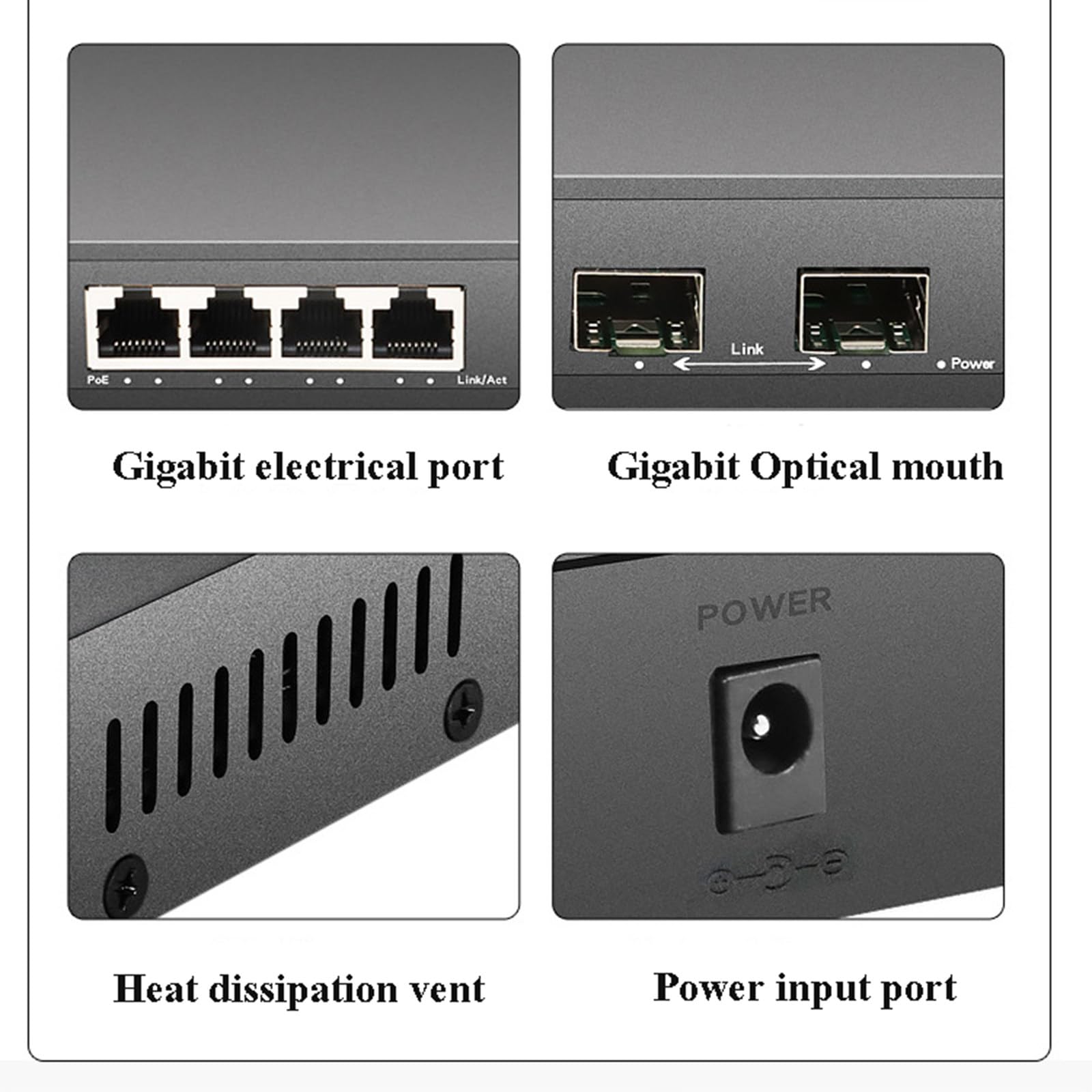 Switch di rete in fibra ottica Gigabit a 4 porte Switch Ethernet di livello industriale Splitter di rete ad alta efficienza 3KV