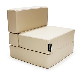 MiPuf - Puff Cama Plegable | Puf Cama Modular | Puff Sofa Cama Plegable con Tejido Polipiel de Alta Resistencia | Puff Cama Grande | Puff Sofa | Puff Convertible Cama Individual | Beige Polipiel