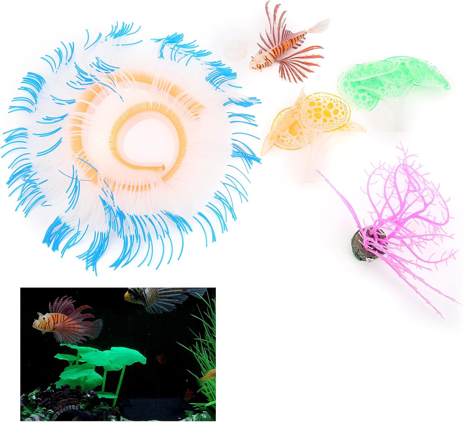 Glowing Effect Artificial Plant Soft Silicone Sea Plant Fake Fish Decoration Ornament for Fish Aquarium Ornaments