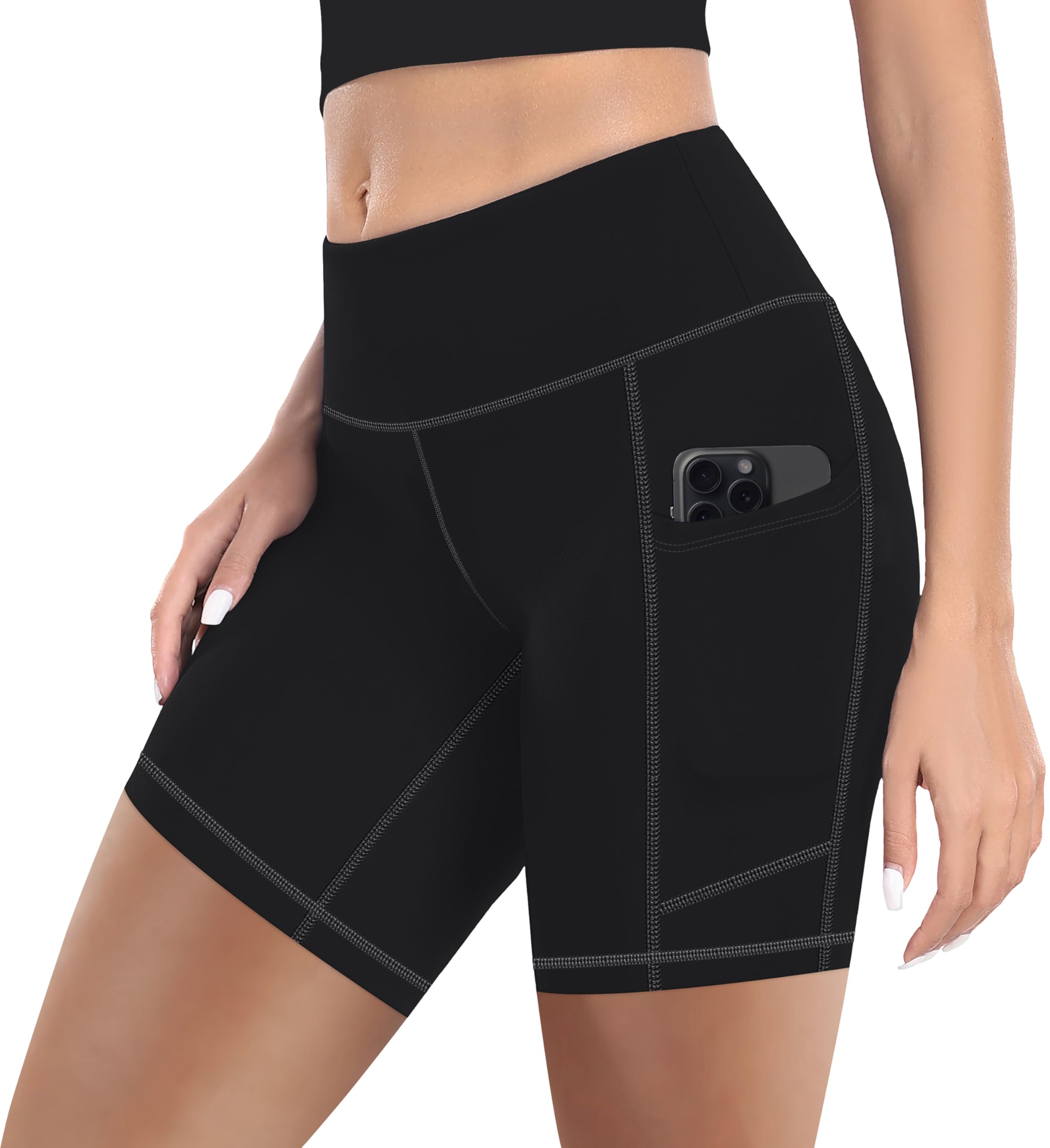 High Waist Workout Biker Shorts with Pockets for Women - Buttery Soft Workout Yoga Shorts Pack of 1-image-30