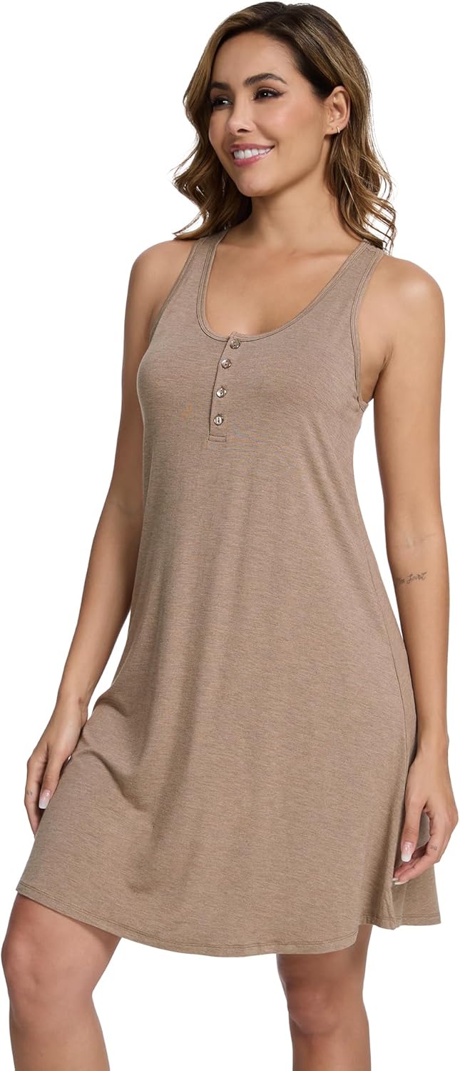 WiWi Viscose Bamboo Nightgowns for Women Cooling Tank Gowns Super Soft Sleeveless Sleep Shirts S-XXL - Image 3
