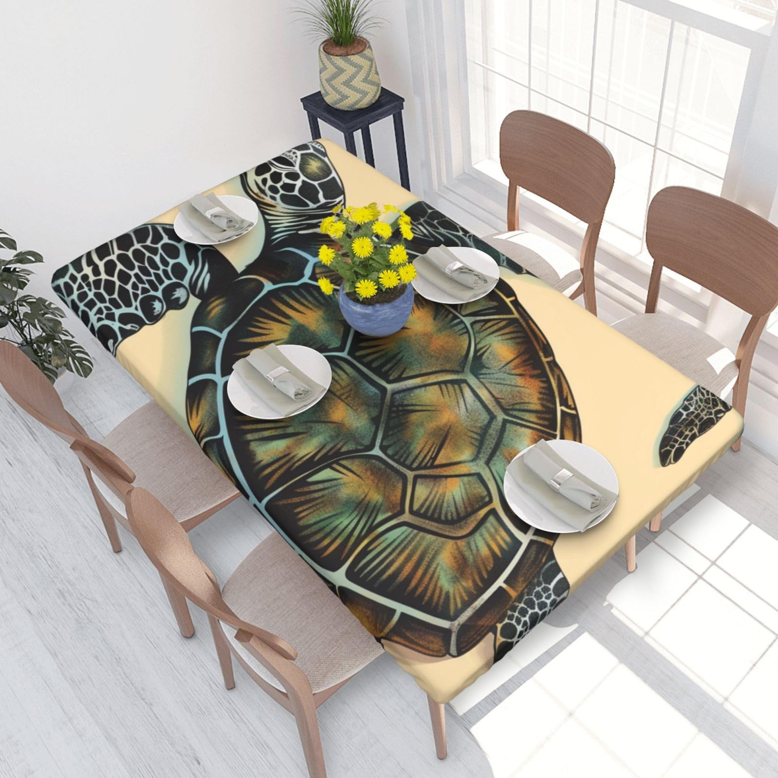 DCARSETCV Sea Turtle Printed 4FT Waterproof Tablecloth with Elastic Edged Protect & Decor Your Table, Oil-proof Washable Table Cloth Cover for Dinner Picnic Party