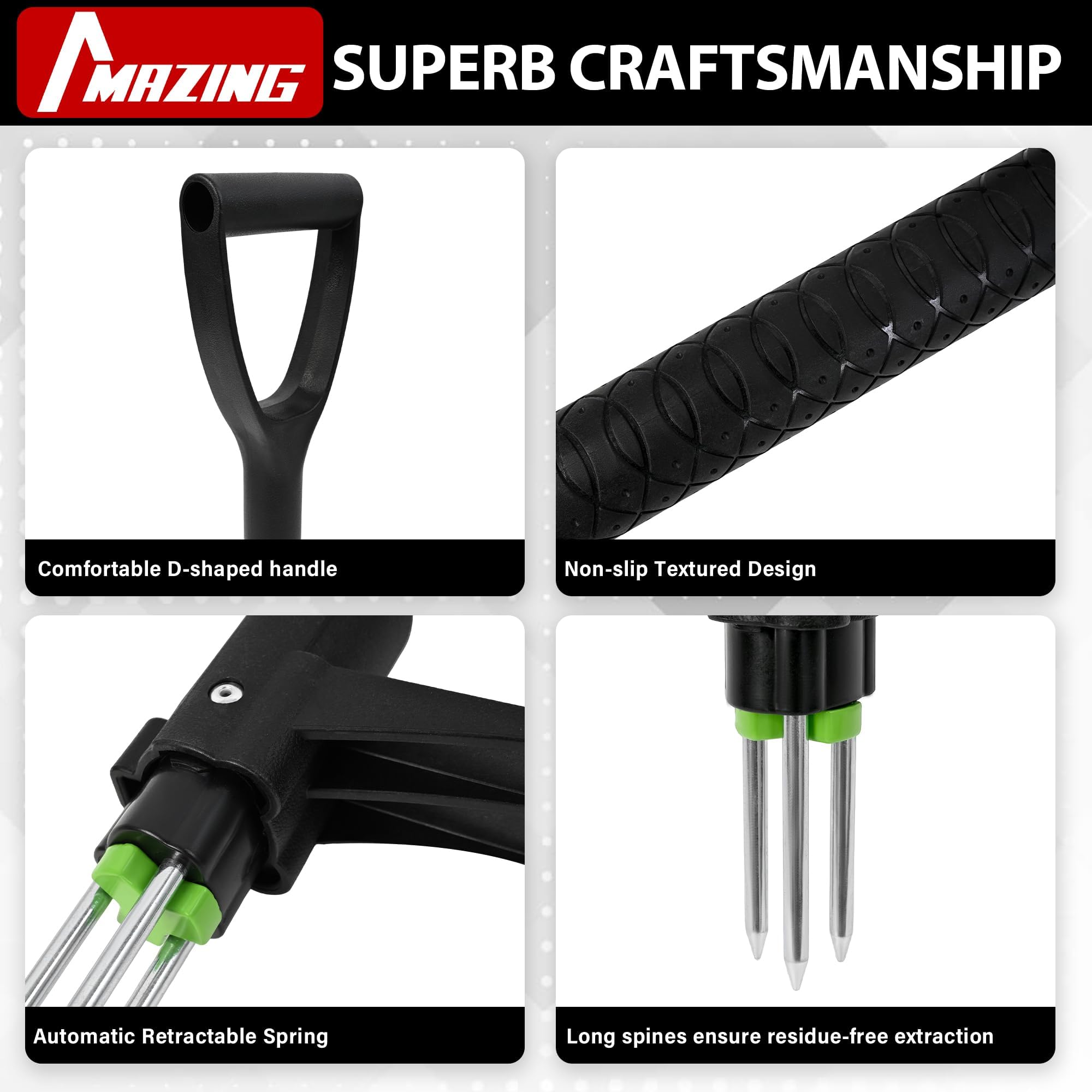MAZING 3-Krallen-Unkrautziehwerkzeug, ergonomischer D-Griff mit langem Griff für mühelose Unkrautentfernung im Garten, Stand-Up-Unkraut-Unkraut-Werkzeug für Rasen, Hof, Garten, Krabbengras