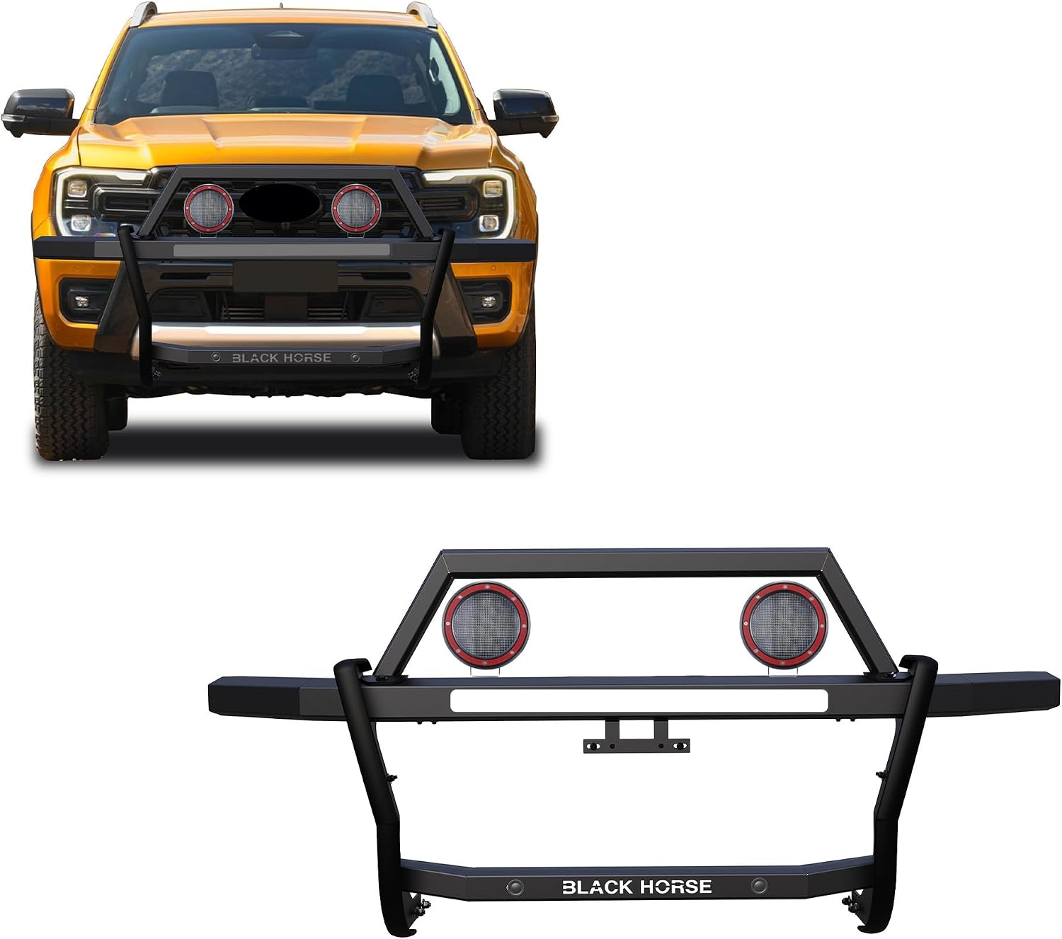 Black Horse Rambler Grille Guard Kit Modular Black Compatible with 2019-2023 Ford Ranger-RAGF10-PLFR