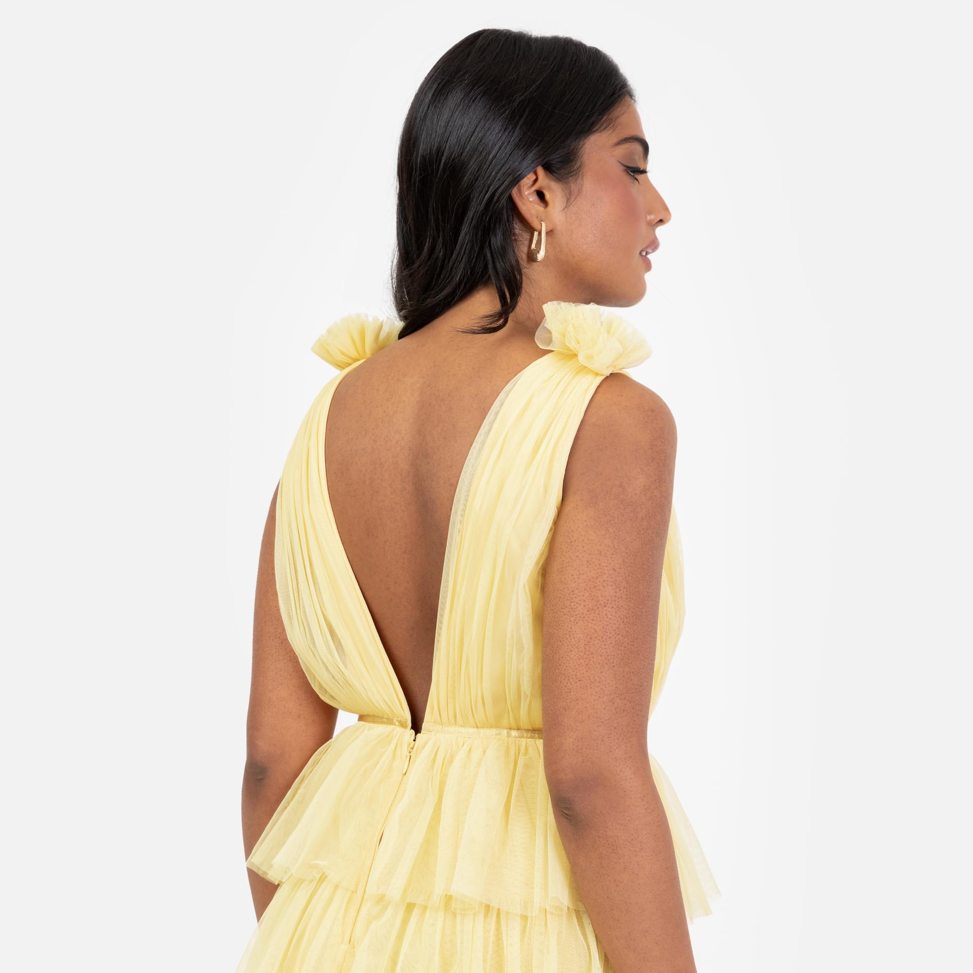 Women's Maxi Dress Ladies Recycled Sleeveless Plunge Front Ruffle Tiered Skirt A-line Wedding Guest Bridesmaid Ball Gown