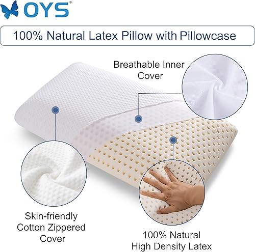 Miniatura 2 de OYS Almohadas de látex natural Talalay para un sueño cómodo, alivio del dolor de cuello, no es una almohada de espuma viscoelástica (King, 33 x 15.7