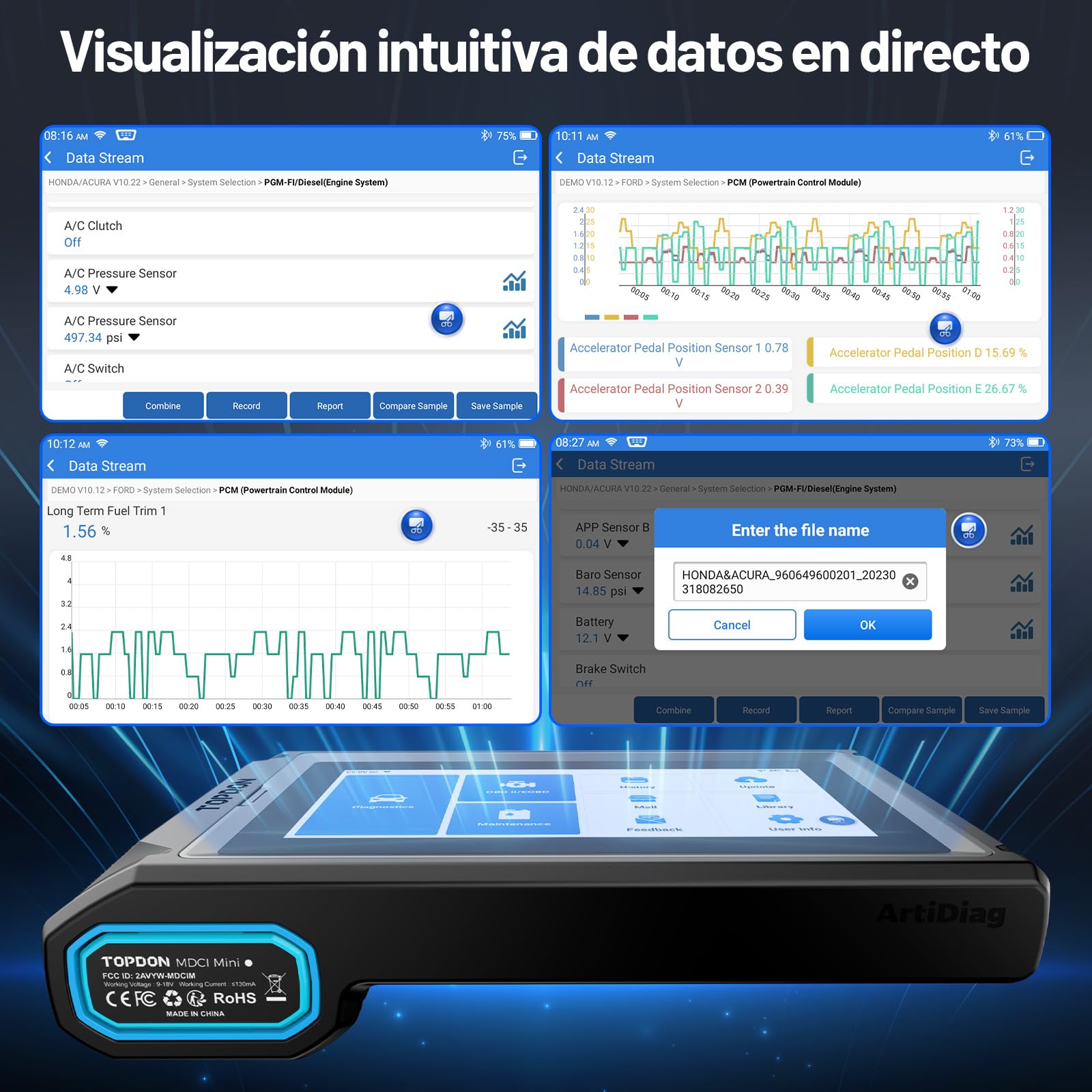 TOPDON ArtiDiag800 BT 2, Herramienta de diagnóstico de Todos los Sistemas, más de 28 Funciones de Mantenimiento, Acceso a la Puerta de Enlace FCA y protocolo Can-FD, diagnóstico inalámbrico Bluetooth