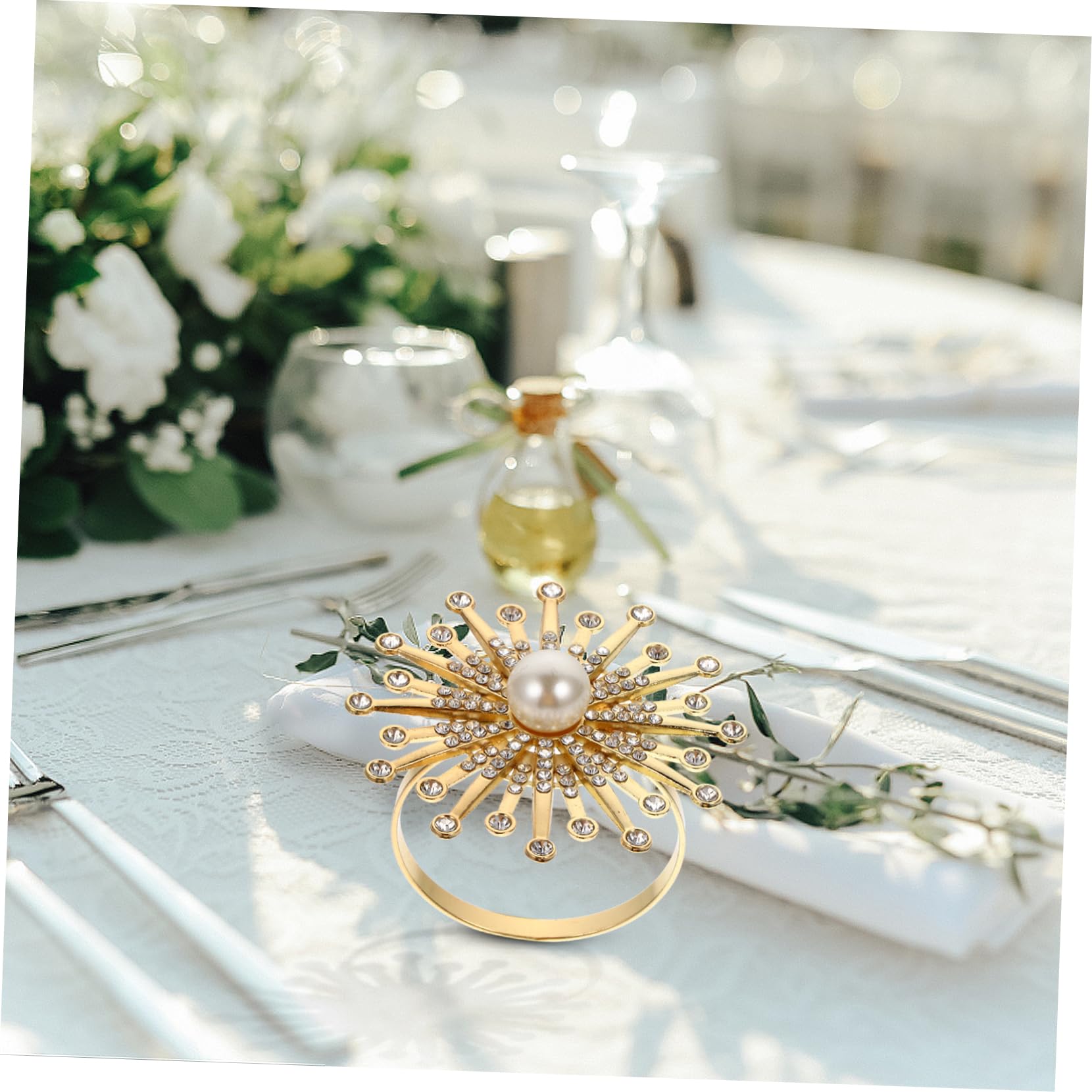 Cabilock 12 Pièces Rond de Serviette Perle Decoration Table Or Décoration Table dorée Ronds de Serviette de réception de Mariage Serviette de Table Ronde Strass Anneau Boucle de Serviette