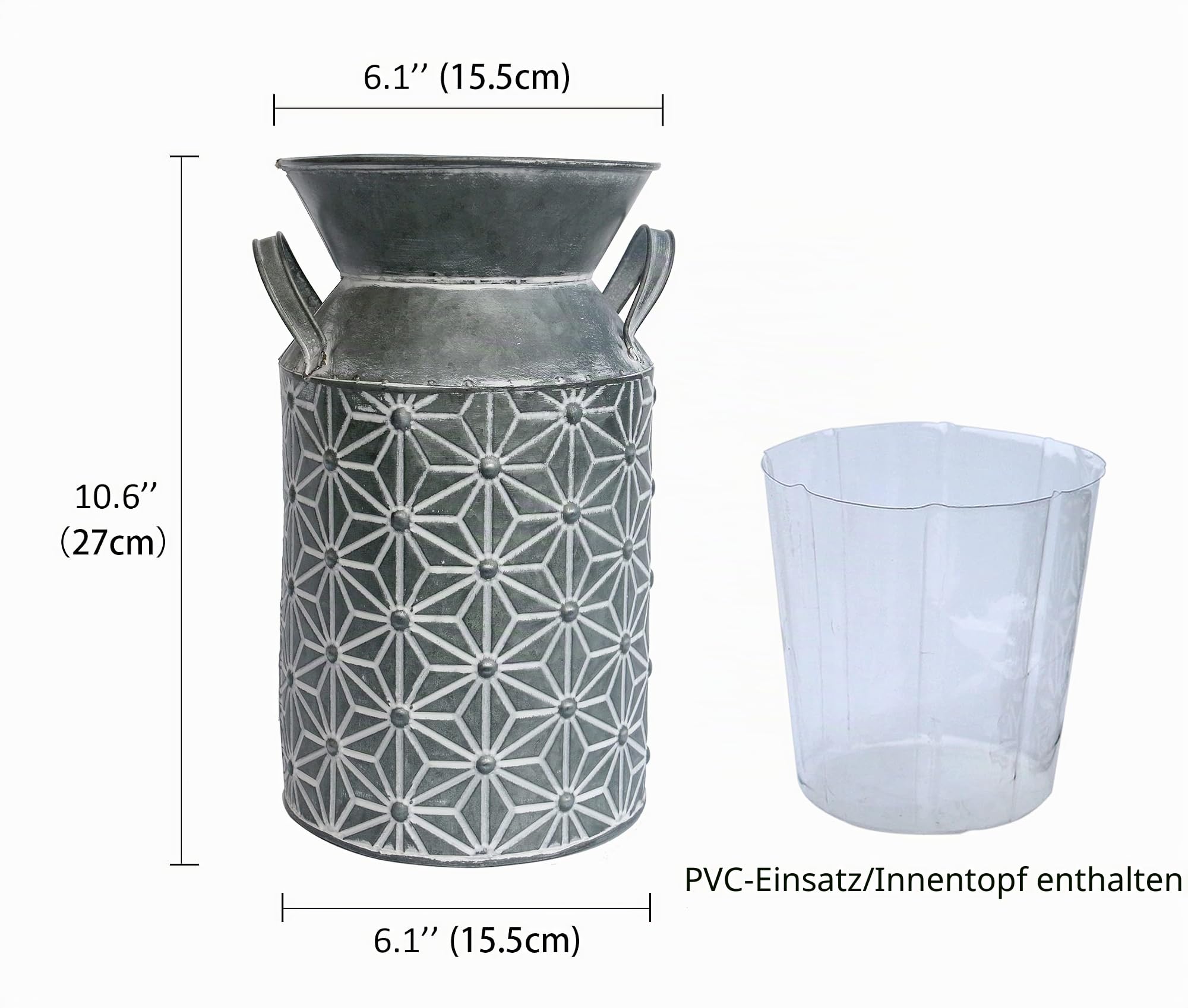 Venalys Galvanisierte Blumen-Krugvase, Bauernhaus-dekorative Milchkanne, rustikale Metall-Milchkännchen-Vase für Blumen